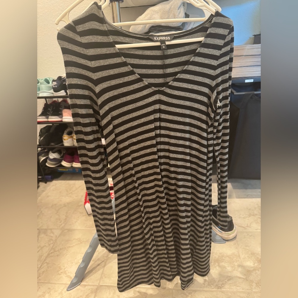 Express Charcoal and Black Striped Top